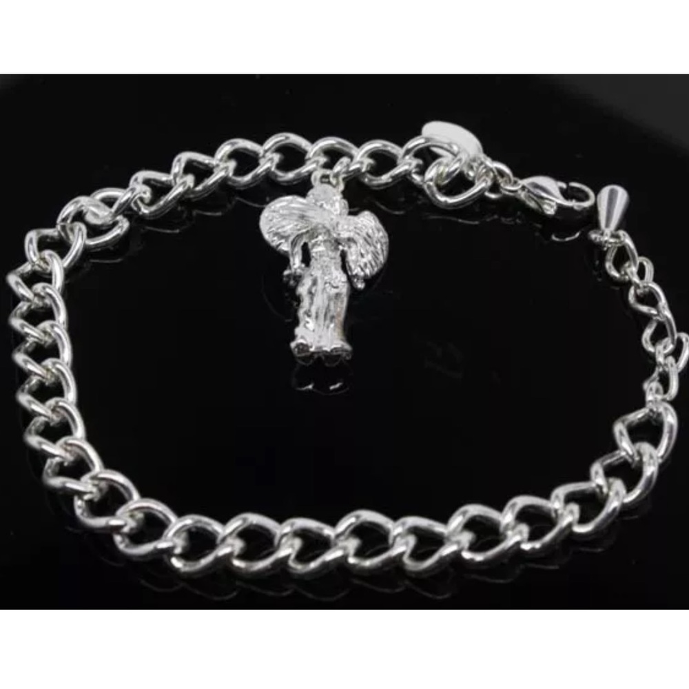 MGA Links Bracelet, Stainless Steel, Angel Pendant, 7.5”